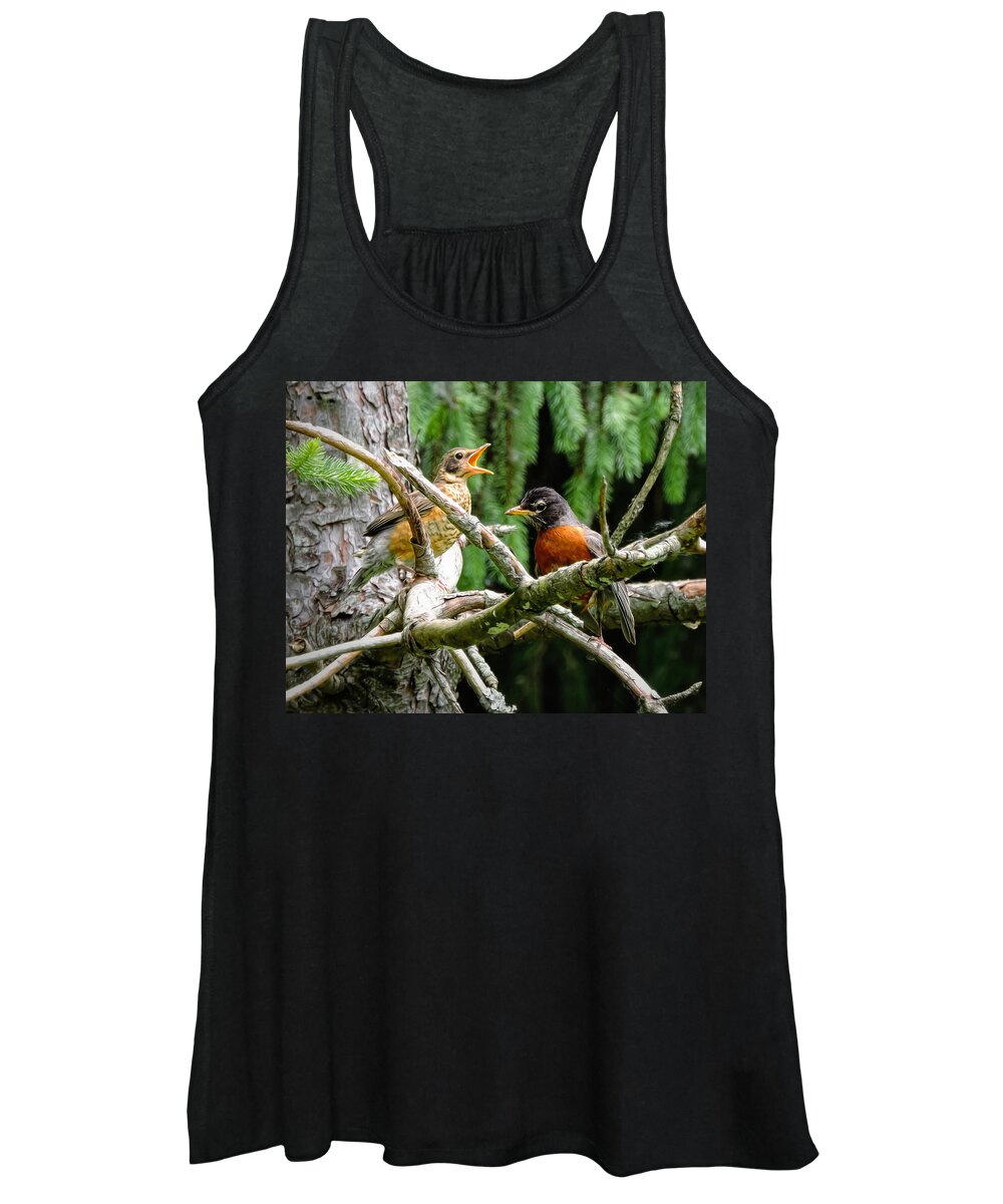 American Robin Women's Tank Top featuring the photograph Juvenile and Adult Robin by Susan Hope Finley