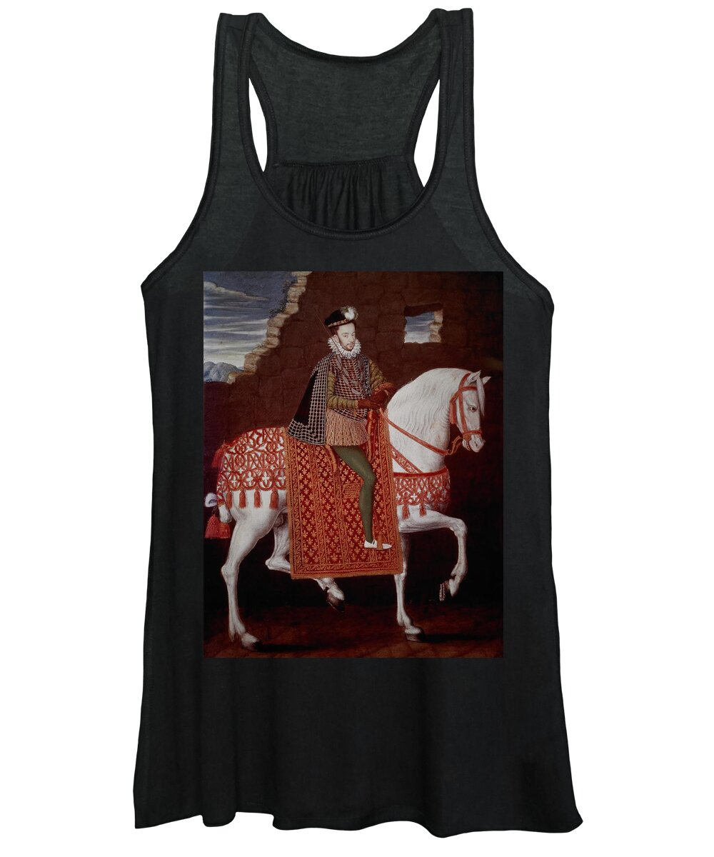 Henry Iii Of France Women's Tank Top featuring the painting King Henry III of France 1551-89 on horseback, ca. 1580, French School. School French. by School French