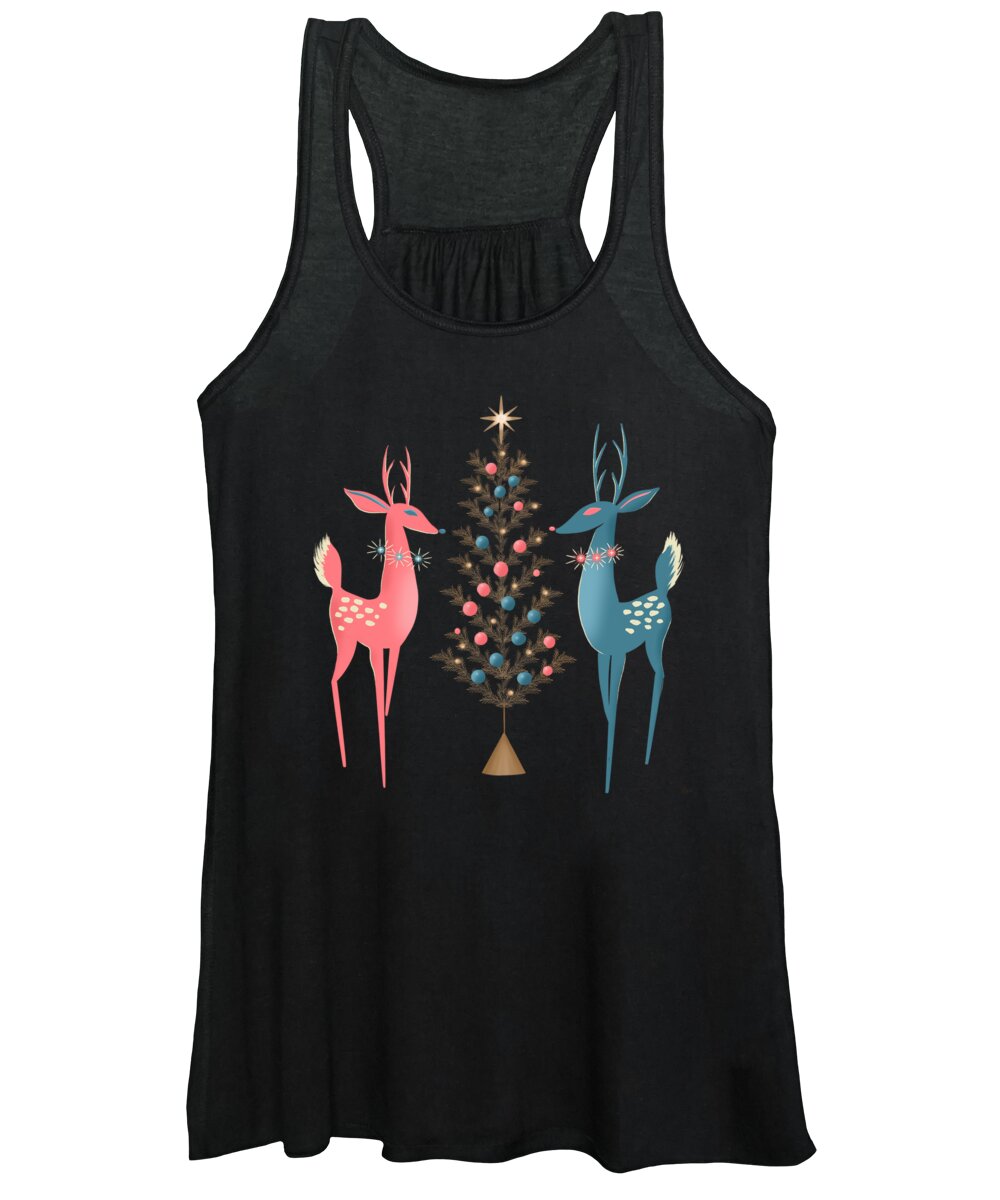 Painting Women's Tank Top featuring the painting Midcentury Pink And Aqua Holiday At The North Pole by Little Bunny Sunshine