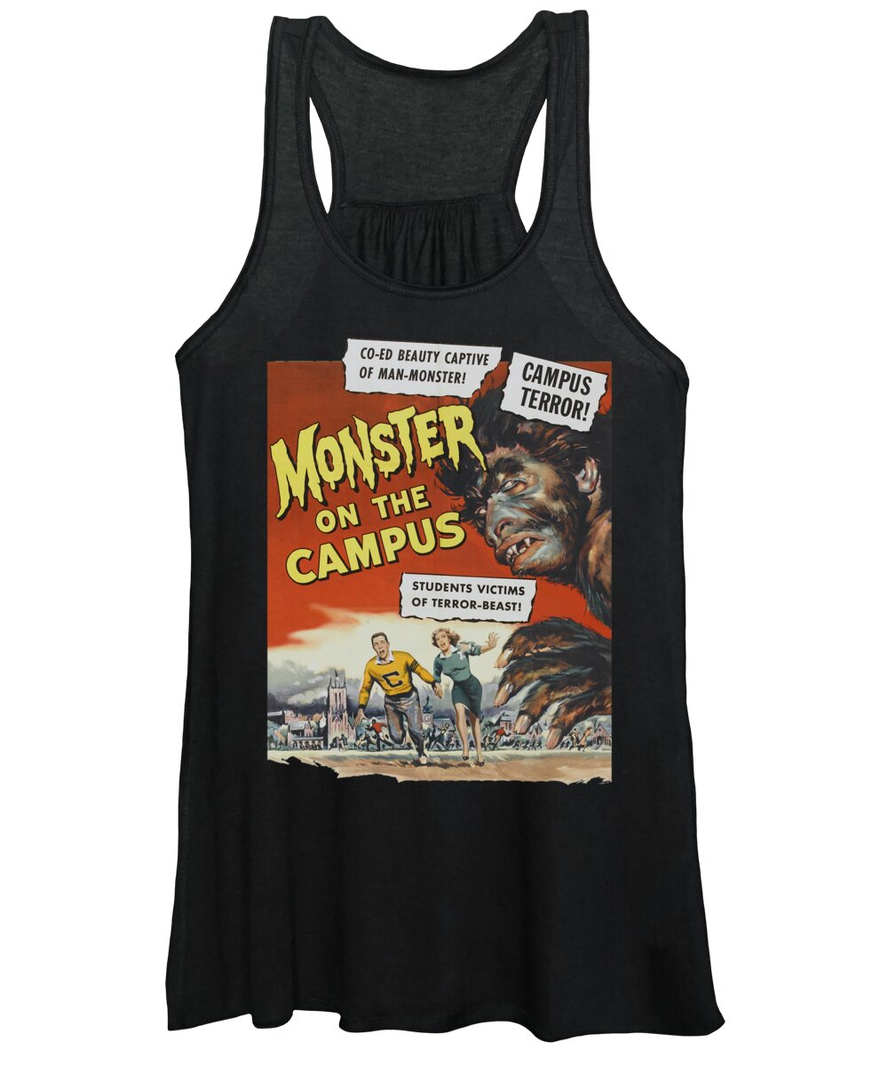 Movie Women's Tank Top featuring the digital art Monster On The Campus Vintage Movie Poster by Filip Schpindel