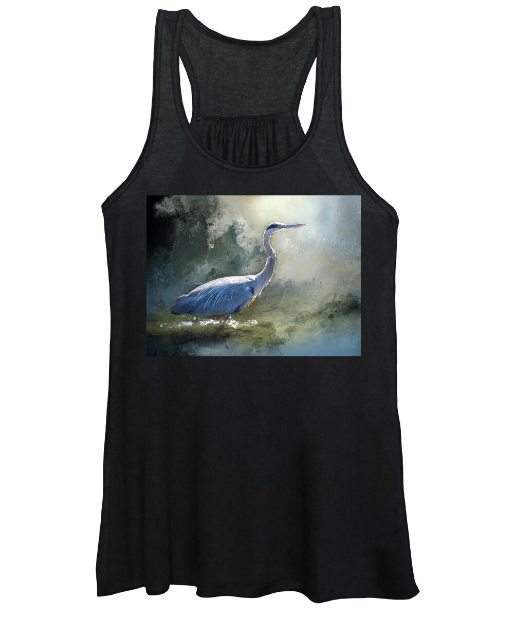 Blue Heron Painting Women's Tank Top featuring the painting Morning Blues - Heron by Jeanette Mahoney