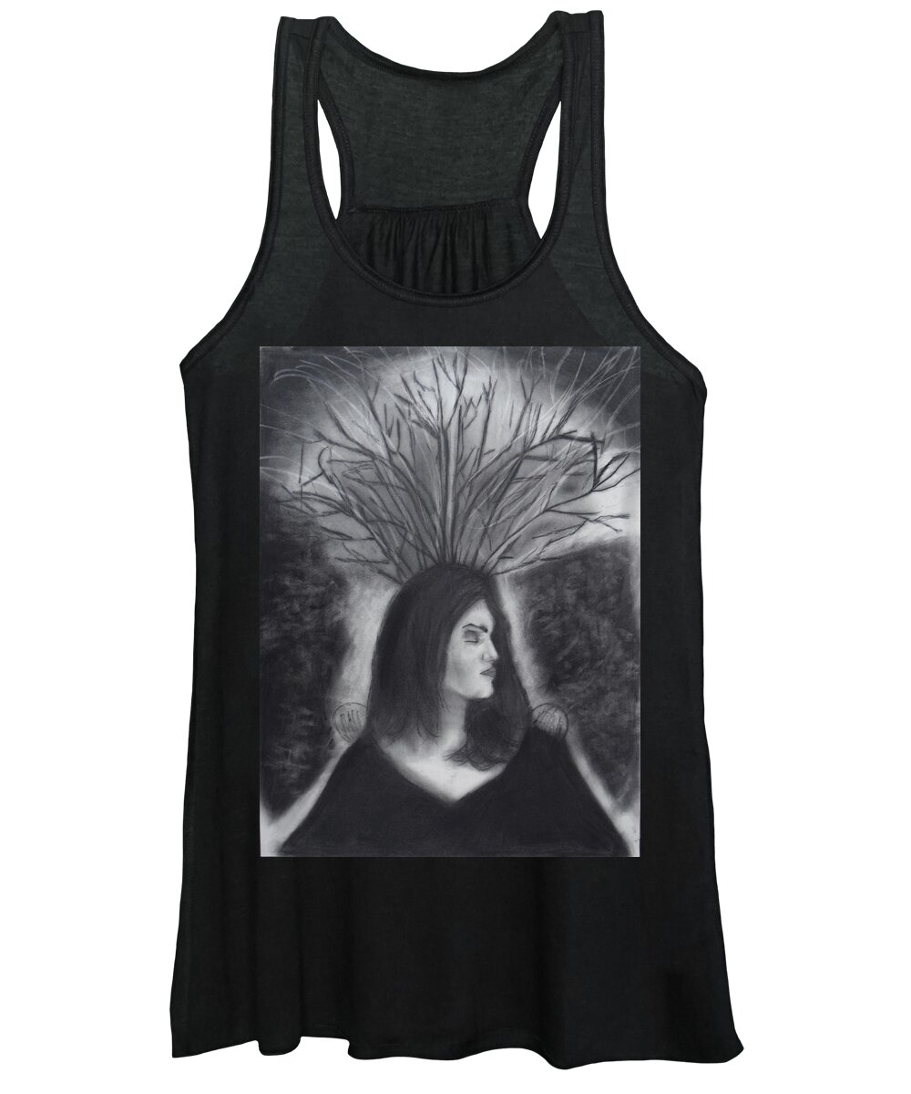 Charcoal Art Women's Tank Top featuring the drawing Mother Earth by Nadija Armusik