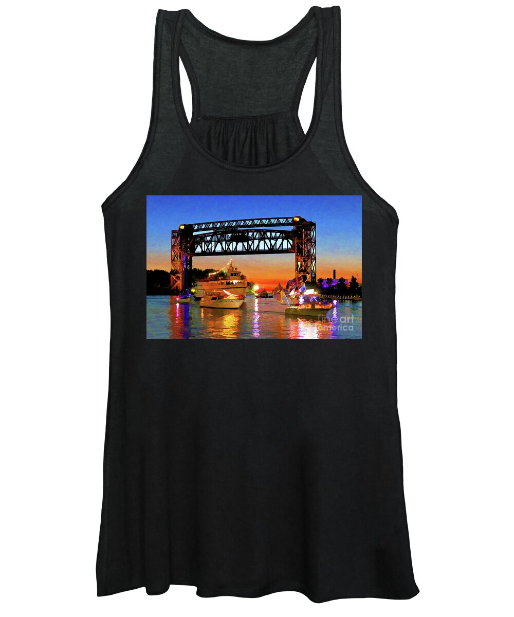 Parade Of Lighted Boats Women's Tank Top featuring the digital art Parade of Lighted Boats by Mark Madere