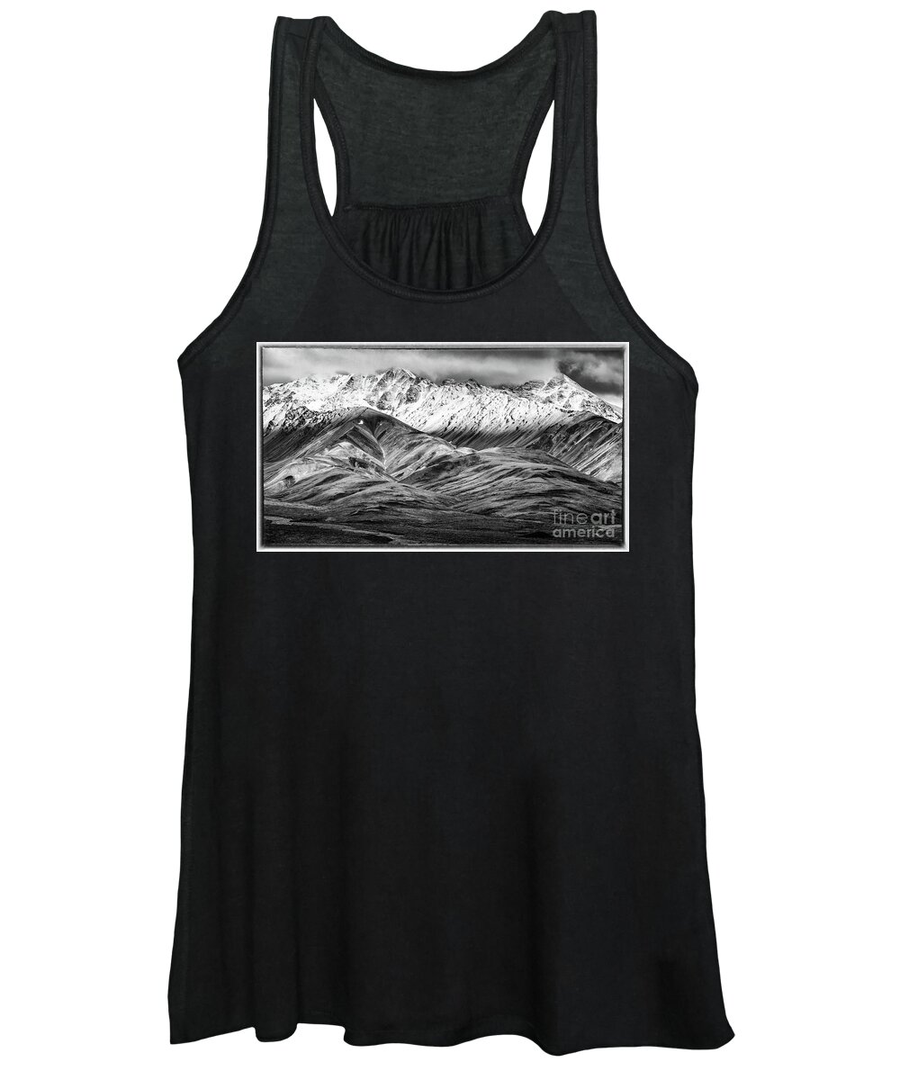 Polychrome Mountain Women's Tank Top featuring the photograph Polychrome mountain, Denali National Park, Alaska, BW by Lyl Dil Creations
