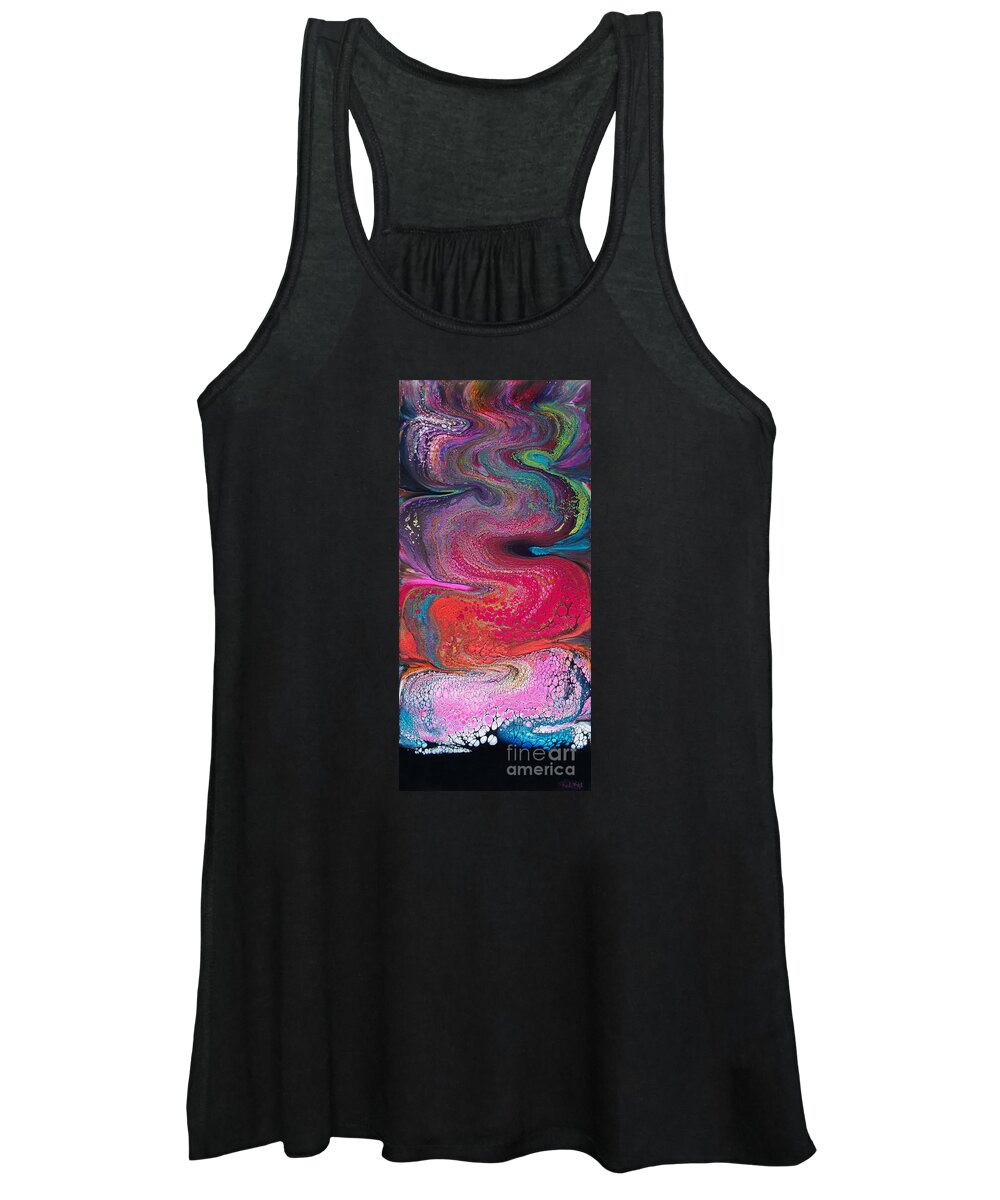  Energetic Fluid Abstract Curvacious Sensual Dramatic Vibrant Compelling Fun Colorful Wandering Wavy Swipe Women's Tank Top featuring the painting Rainbow Steam Rising Up 5162 by Priscilla Batzell Expressionist Art Studio Gallery