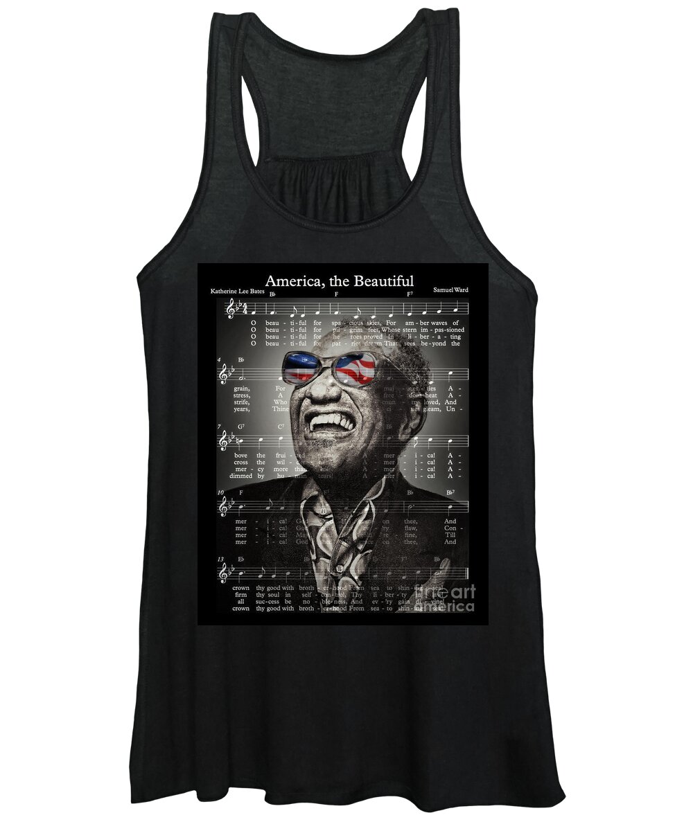 Ray Charles Women's Tank Top featuring the drawing Ray Charles Singing America the Beautiful by Jim Fitzpatrick