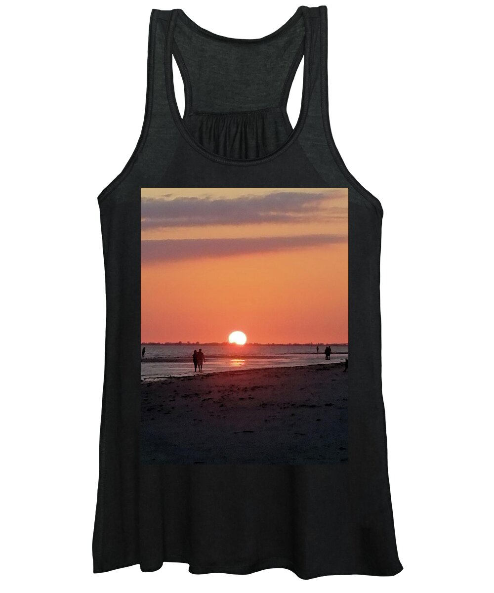 Sunset Women's Tank Top featuring the photograph Setting Sun at the Beach by Karen Stansberry