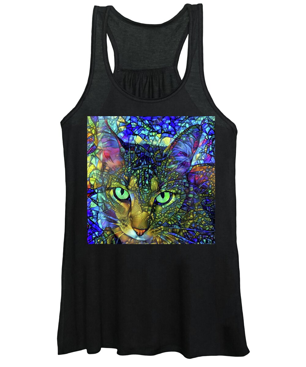 Tabby Cat Women's Tank Top featuring the digital art Severus the Tabby Cat - Stained Glass by Peggy Collins