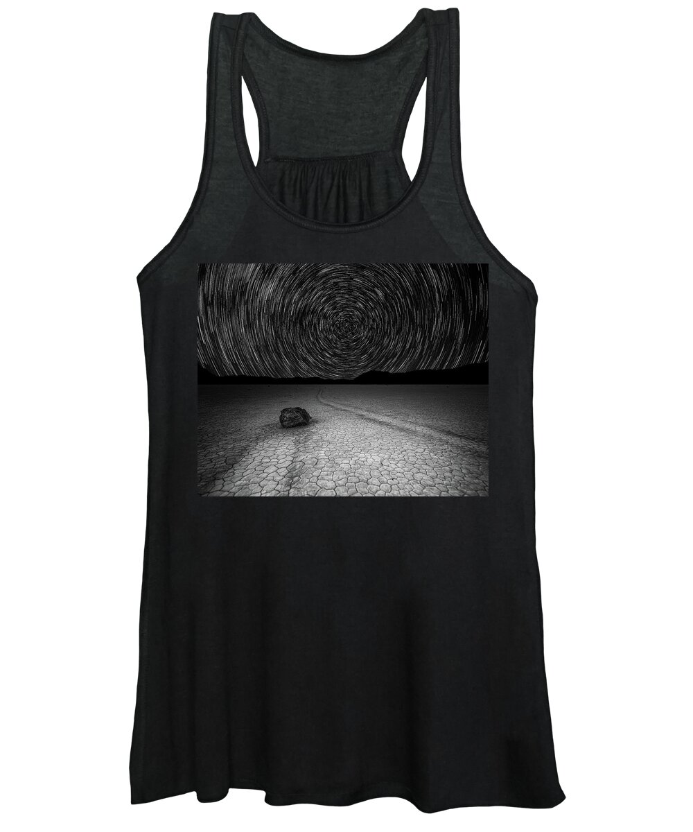 Stone Women's Tank Top featuring the photograph Star Trails over Racetrack Playa Black and White 8x10 by William Dickman