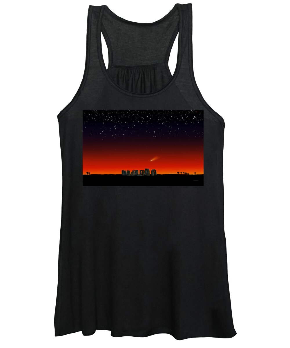 Comet Ison Women's Tank Top featuring the painting Stonehenge at Night by David Arrigoni