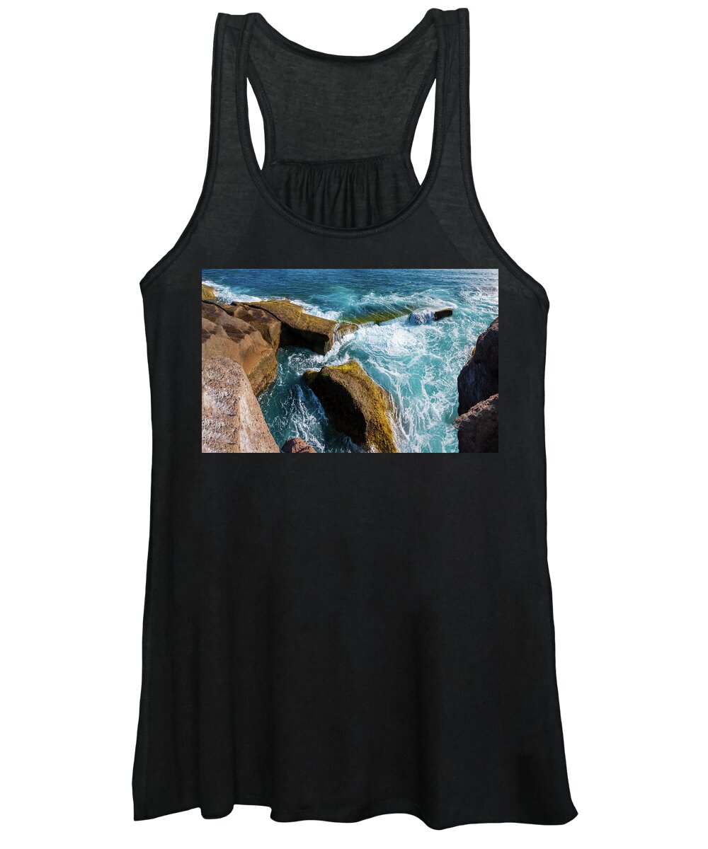 Ocean Women's Tank Top featuring the photograph Stony shore in Costa Adeje by Sun Travels