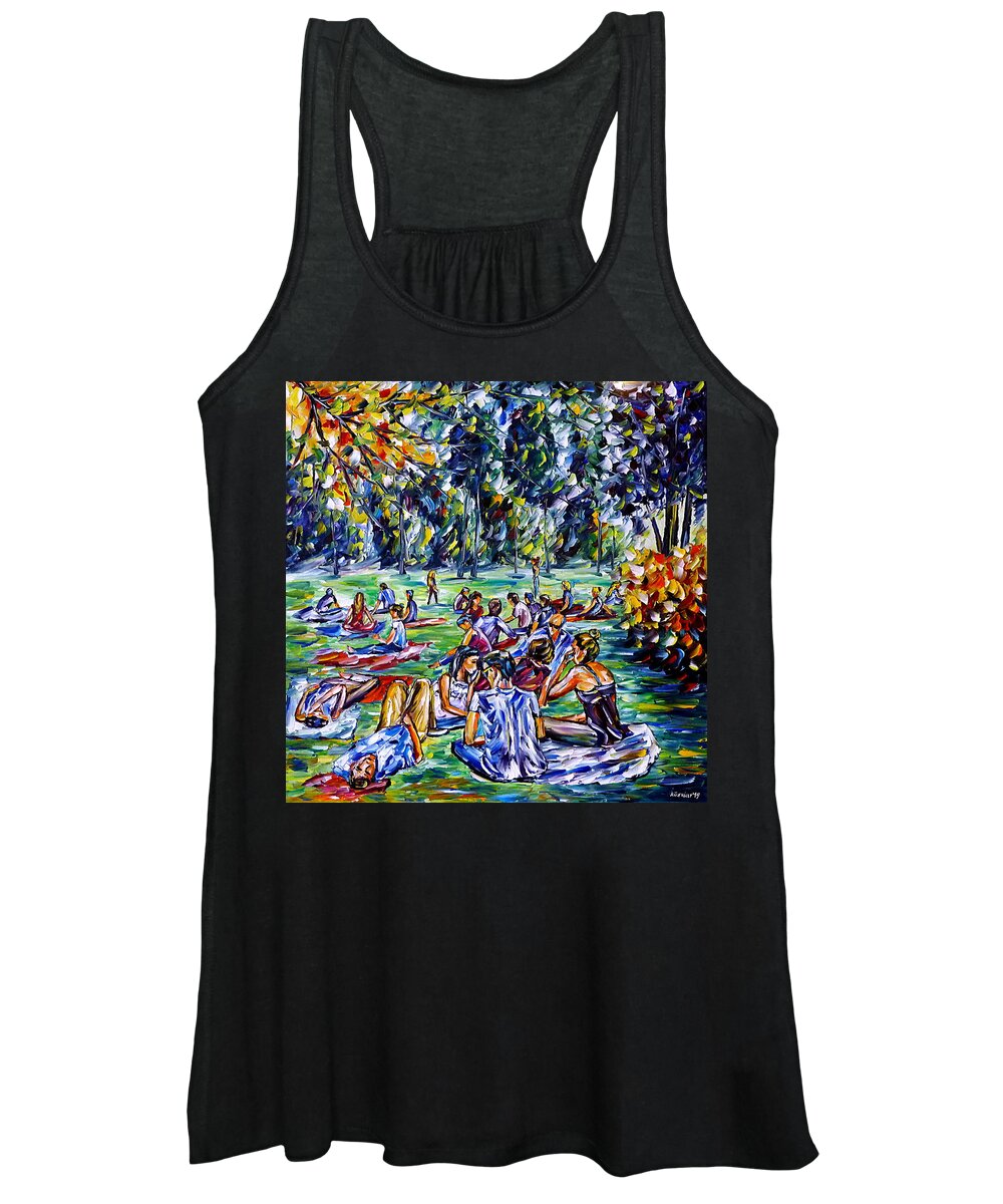 Palette Knife Oil Painting Women's Tank Top featuring the painting Summer In The Park by Mirek Kuzniar