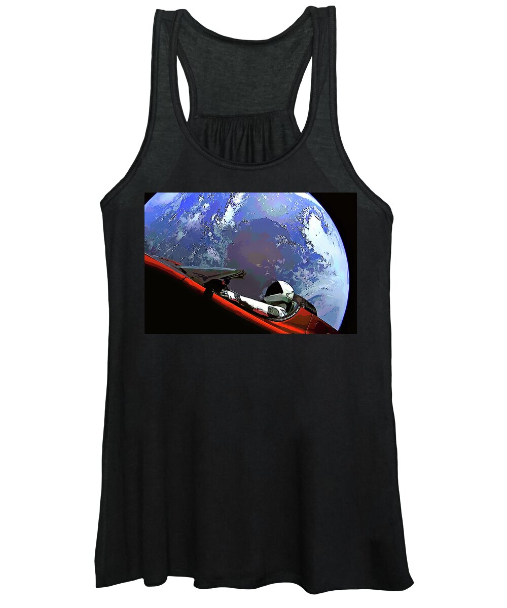 Starman Women's Tank Top featuring the photograph Tesla Roadster, Starman, Planet Earth Outer Space Image by Bill Swartwout