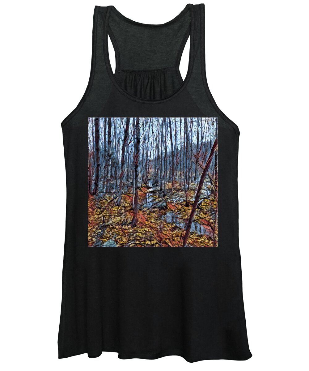 Photoshopped Photo. Women's Tank Top featuring the digital art The brook at the end of the beaver pond by Steve Glines