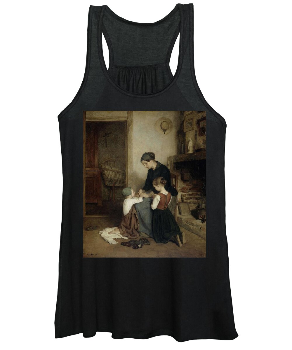 Oil On Panel Women's Tank Top featuring the painting The Evening Prayer. by Pierre Edouard Frere -1819-1886-