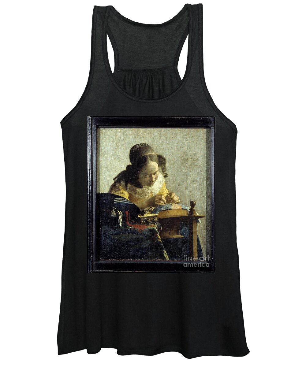 Woman Women's Tank Top featuring the painting The Lace. Painting By Jan by Jan Vermeer