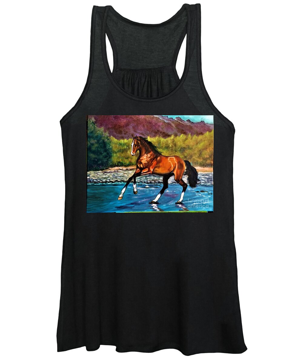 Thoroughbred Horse Women's Tank Top featuring the painting Thoroughbred Horse Oil Painting by Leland Castro
