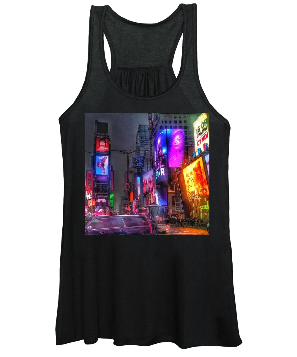Times Square Women's Tank Top featuring the photograph Times Square - The Light Fantastic 2016 by Christopher Lotito