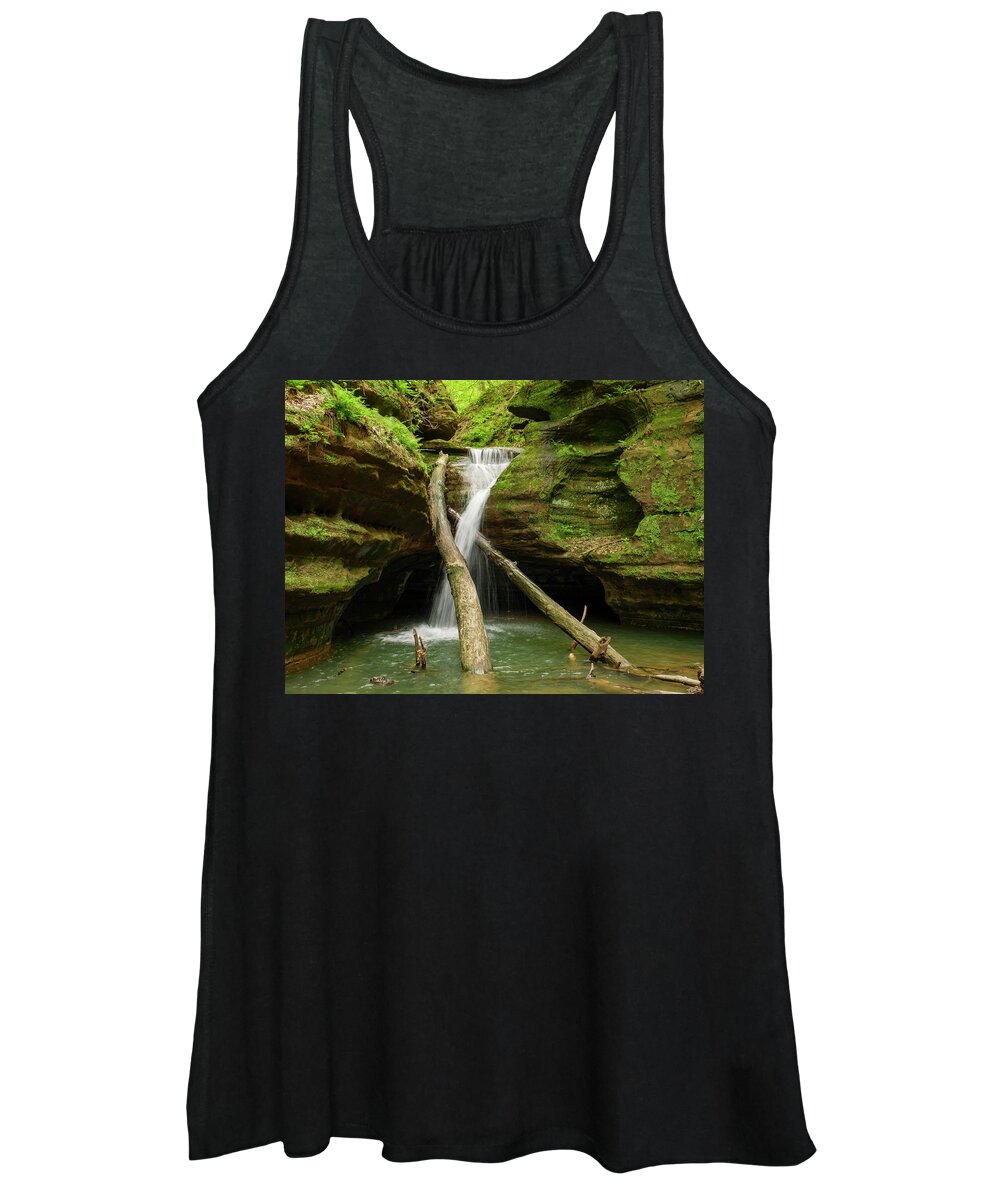 Illinois Women's Tank Top featuring the photograph Waterfall, Kaskaskia Canyon. by Todd Bannor