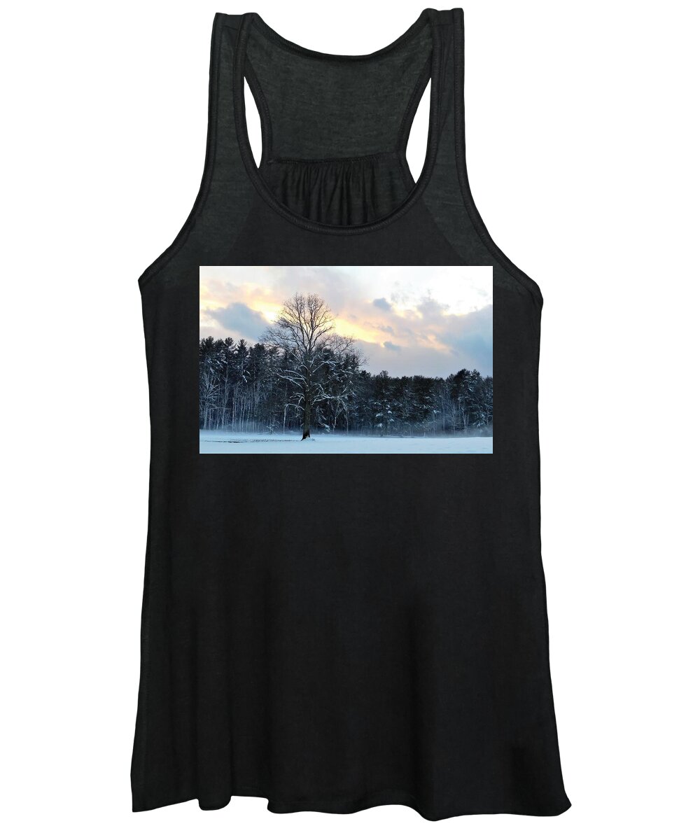 Snow Women's Tank Top featuring the photograph - Winter Sunset by THERESA Nye