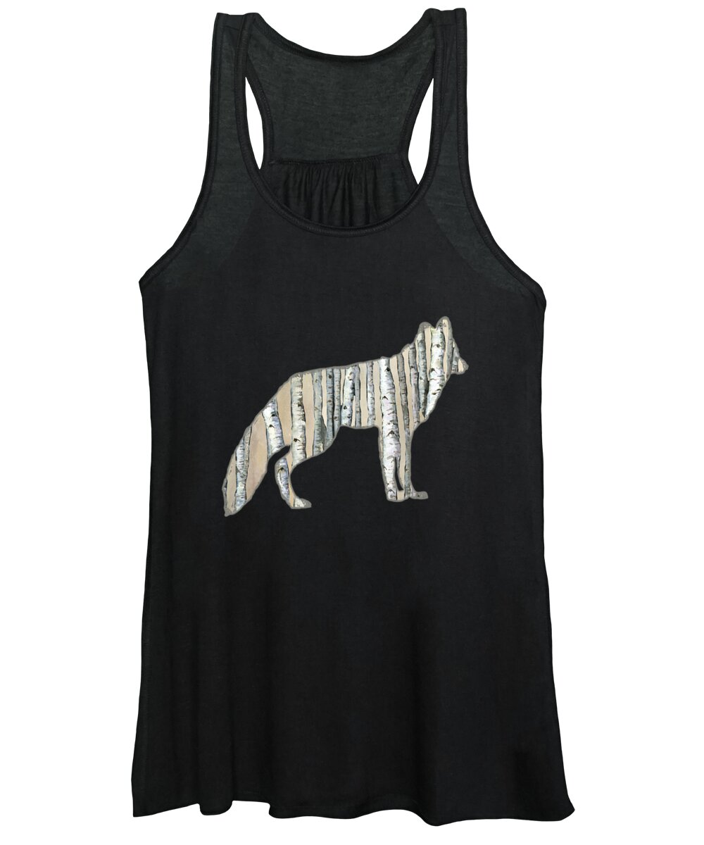 Timber Wolf Women's Tank Top featuring the painting Woods Forest Lodge Wolf with Aspen Trees by Audrey Jeanne Roberts