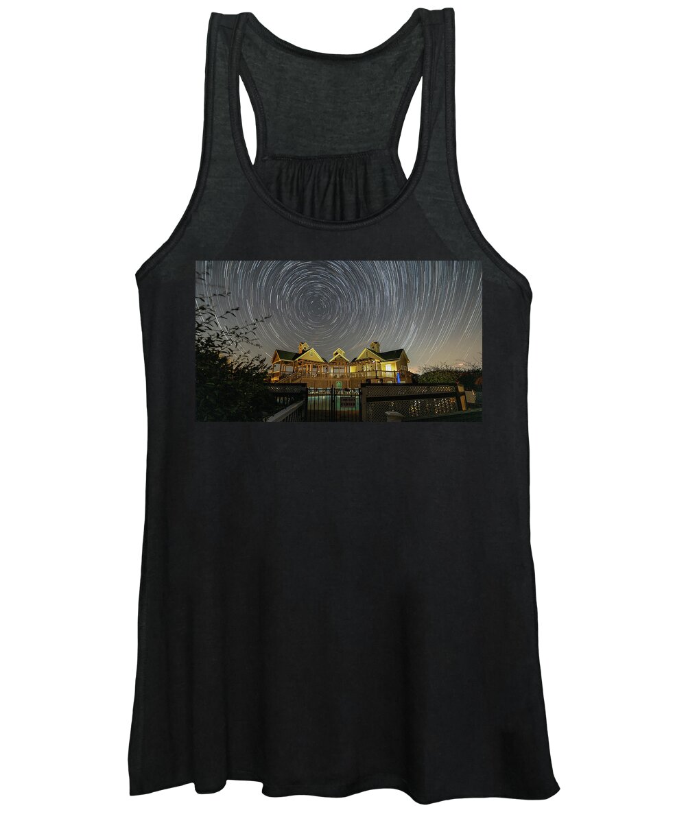 Beachclub Women's Tank Top featuring the photograph Beach Club Star Trails #1 by Nick Noble