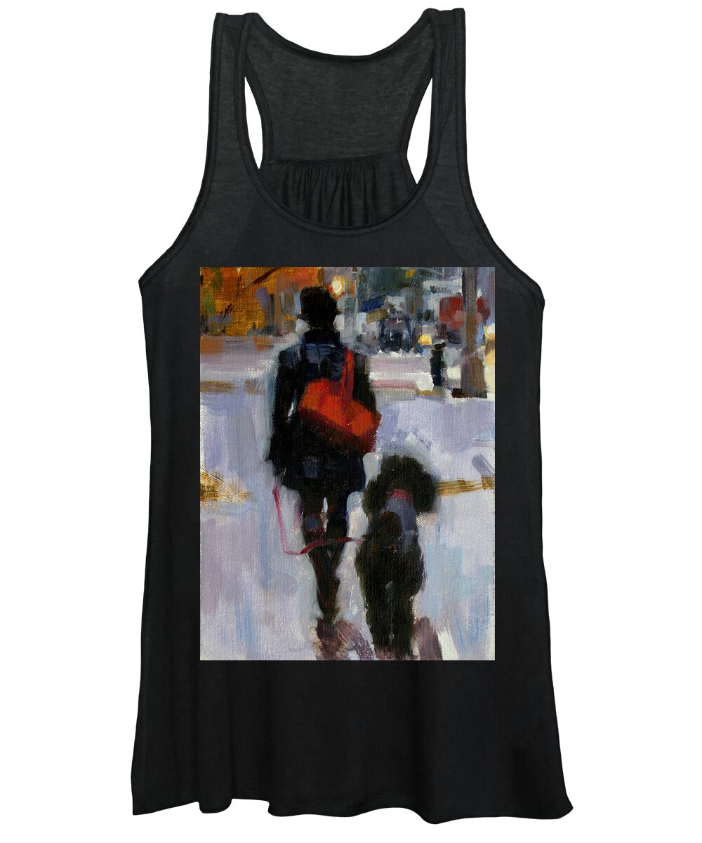 Woman Walking Dog Women's Tank Top featuring the painting Evening Walk #1 by Merle Keller