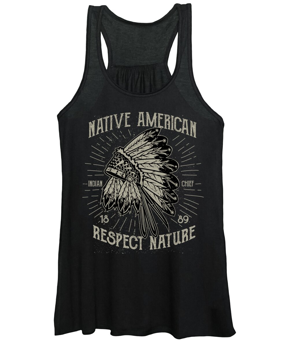 Distressed Women's Tank Top featuring the digital art Native American Indian Chief by Jacob Zelazny