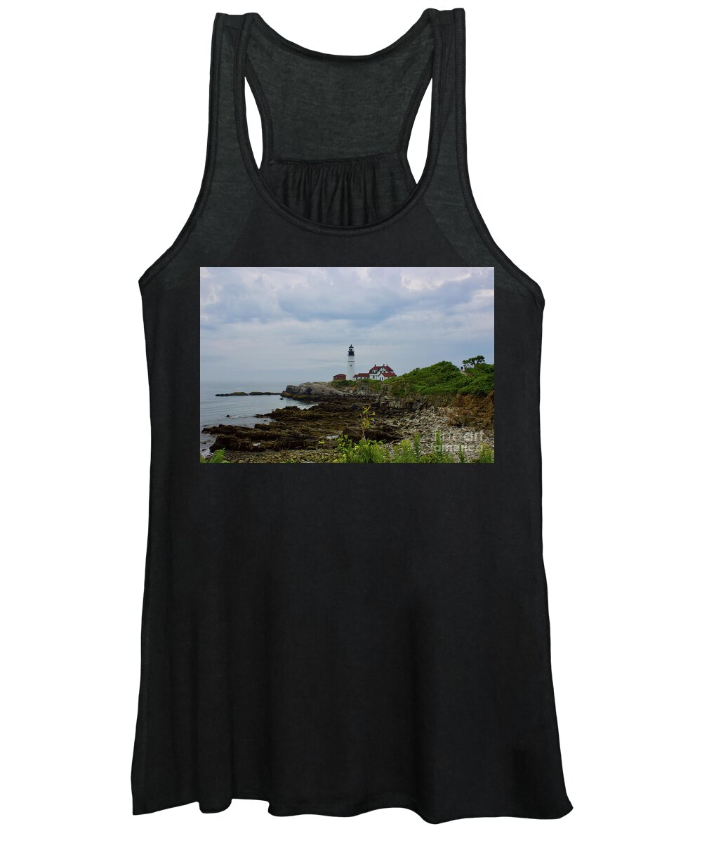  Women's Tank Top featuring the pyrography Portland Headlight #1 by Annamaria Frost