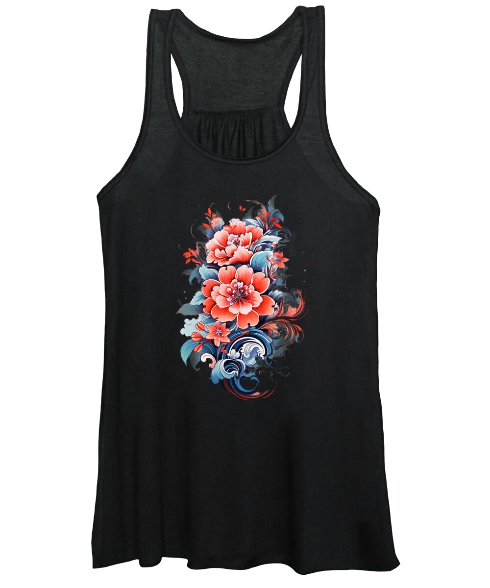 Japanese Women's Tank Top featuring the mixed media Beautiful Japanese Tattoo style artwork #10 by World Art Collective