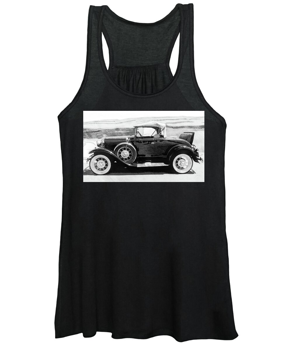 Roadster Women's Tank Top featuring the photograph 1930 Model A Ford Roadster BW Pop by DK Digital