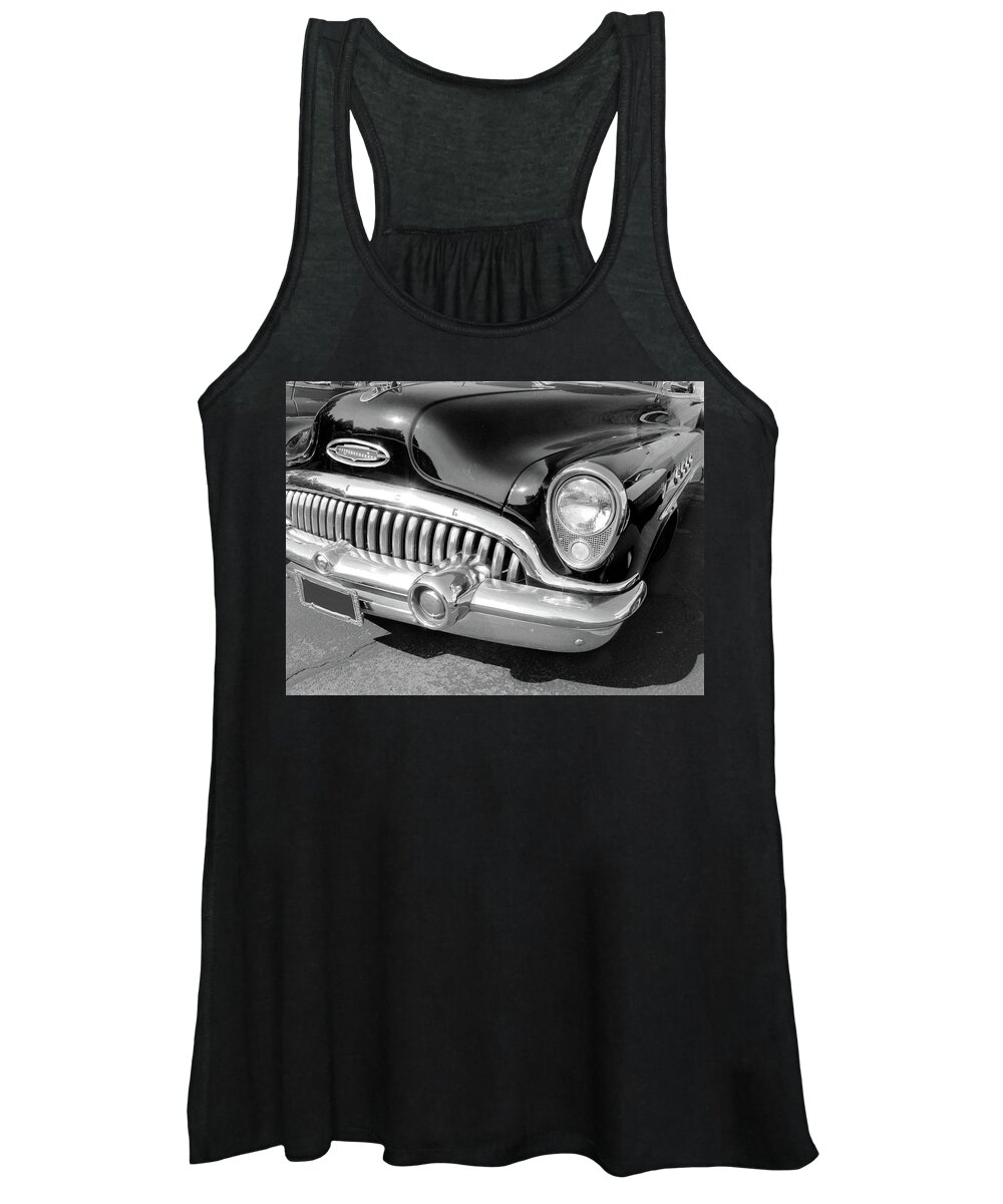 Buick Women's Tank Top featuring the photograph 1953 Buick Roadmaster Front BW by DK Digital