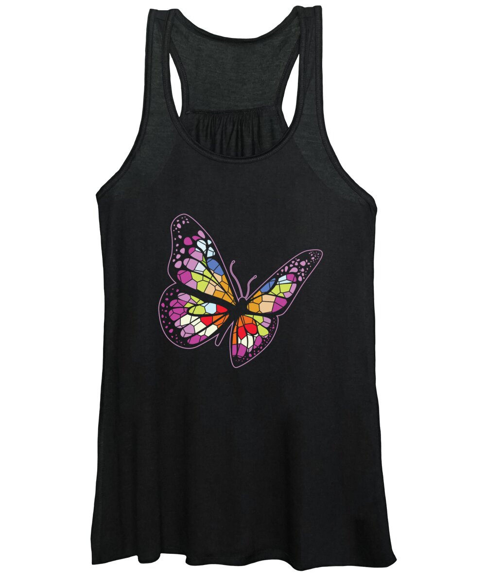 Celestial Women's Tank Top featuring the digital art Celestial Stained Glass Butterfly Mystical Night Sky Stars #3 by Toms Tee Store