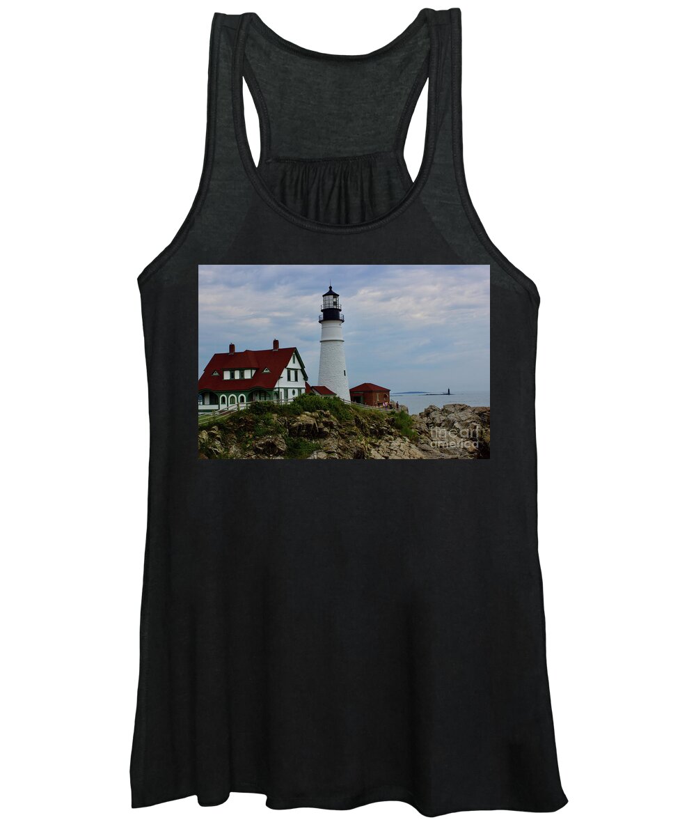 Maine Women's Tank Top featuring the pyrography Portland Headlight #4 by Annamaria Frost
