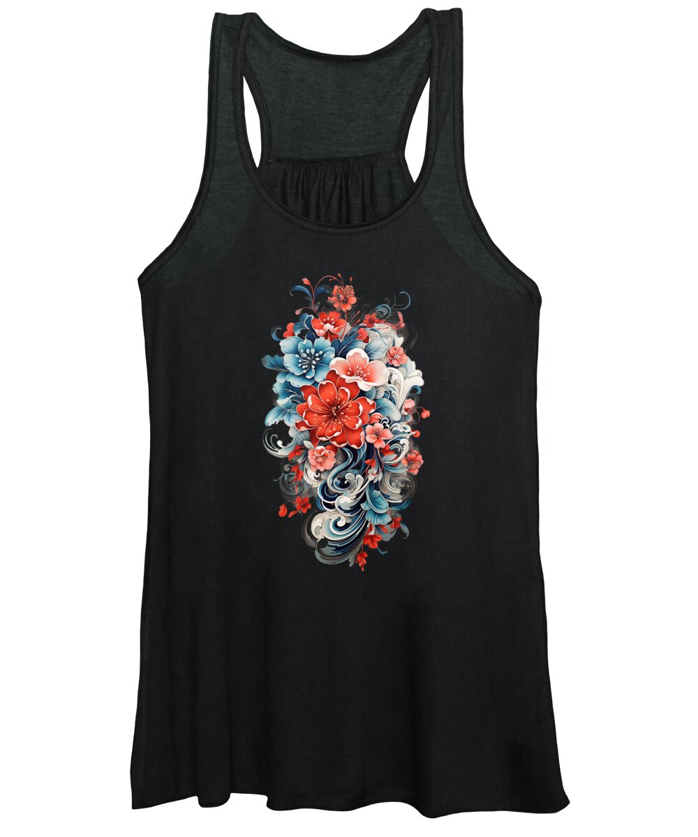 Japanese Women's Tank Top featuring the mixed media Beautiful Japanese Tattoo style artwork #5 by World Art Collective