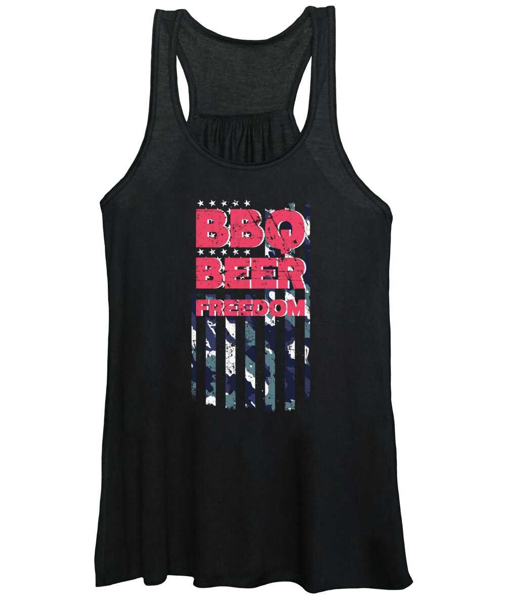 Bbq Beer Freedom Women's Tank Top featuring the digital art BBQ Beer Freedom USA Flag Vintage Camouflage #6 by Toms Tee Store