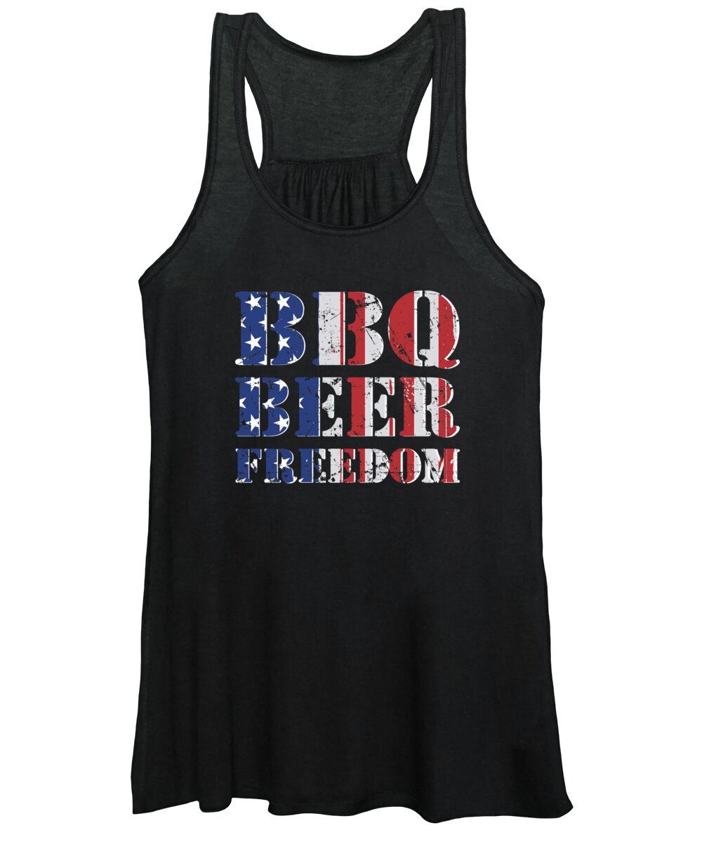 Bbq Beer Freedom Women's Tank Top featuring the digital art BBQ Beer Freedom USA Flag Vintage Camouflage #8 by Toms Tee Store