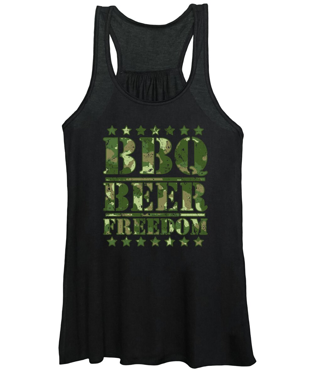Bbq Beer Freedom Women's Tank Top featuring the digital art BBQ Beer Freedom USA Flag Vintage Camouflage #9 by Toms Tee Store
