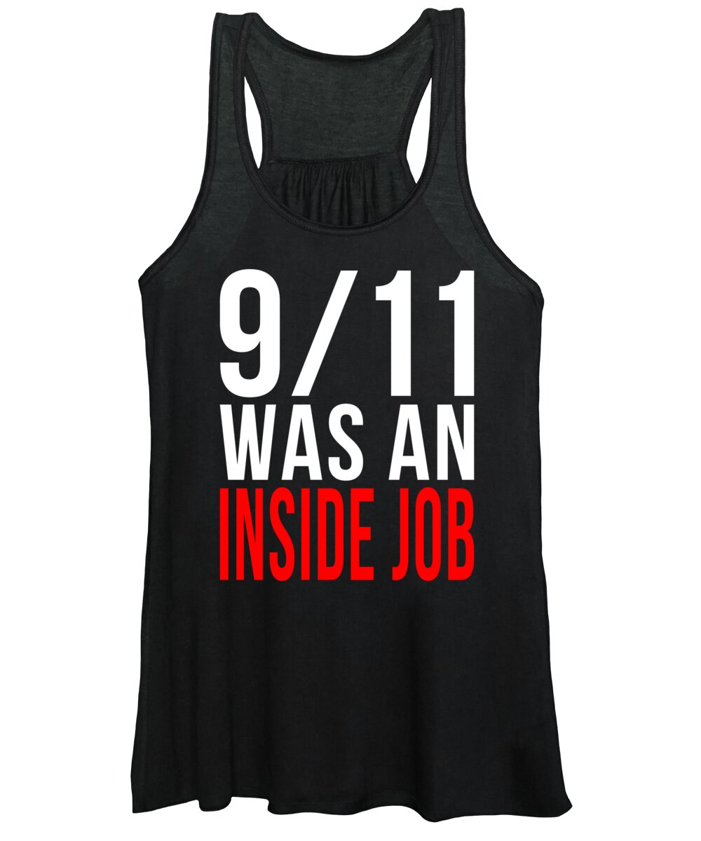 Funny Women's Tank Top featuring the digital art 911 Was An Inside Job by Flippin Sweet Gear