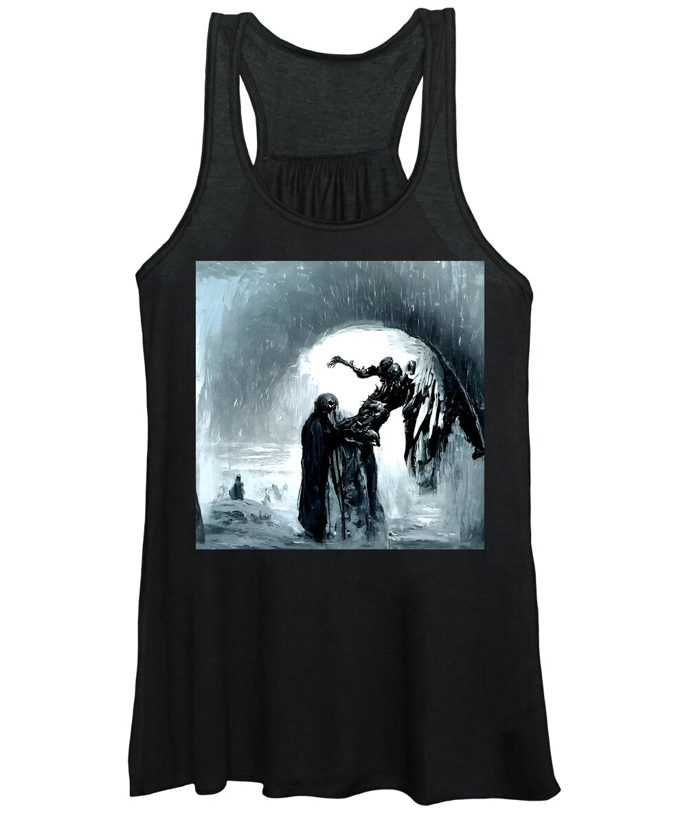 Black And White Women's Tank Top featuring the digital art Angel of Death by Annalisa Rivera-Franz