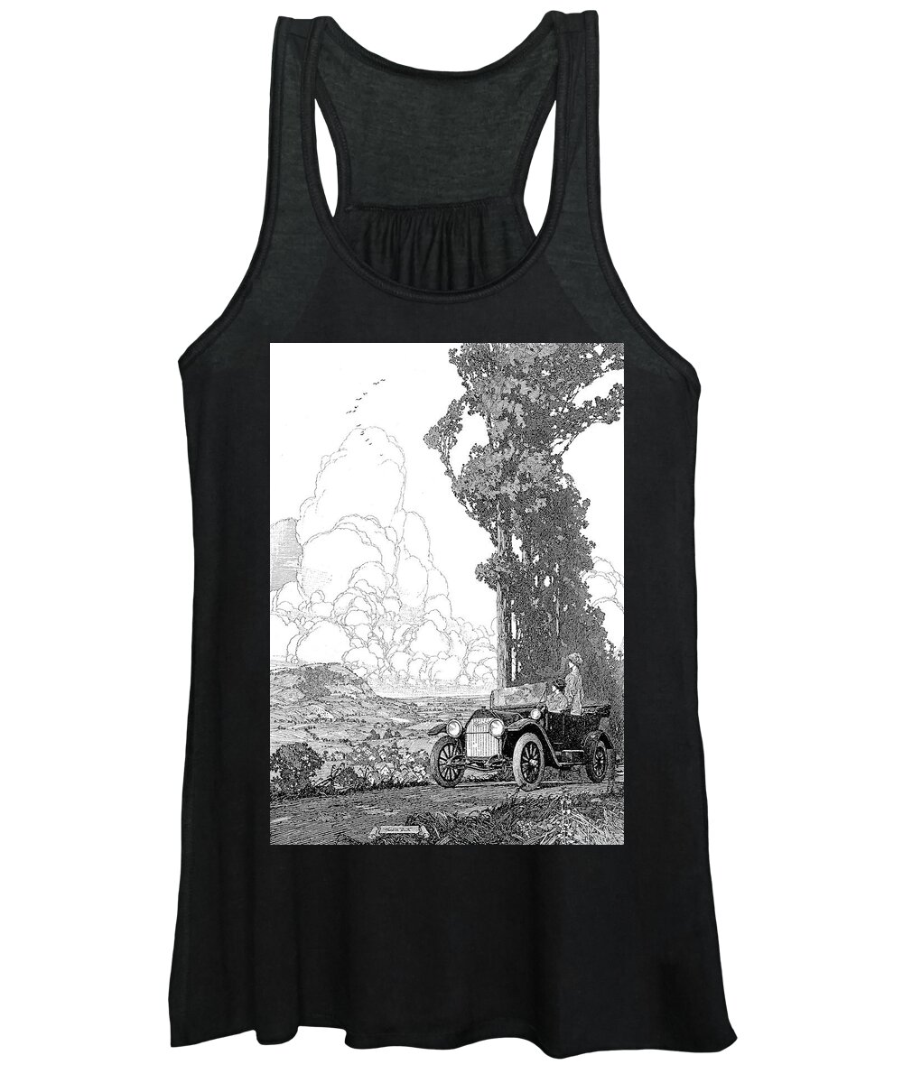 Franklin Booth Women's Tank Top featuring the drawing Antique Car at an Overlook by Franklin Booth by DK Digital