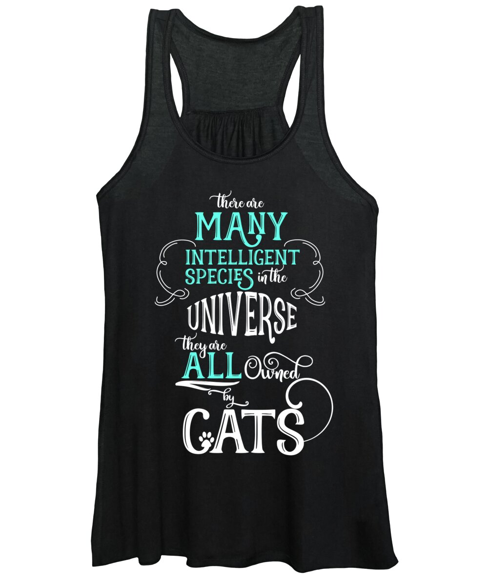 Cat Women's Tank Top featuring the digital art Aqua and White Funny Cat Lover All Owned by Cats by Doreen Erhardt