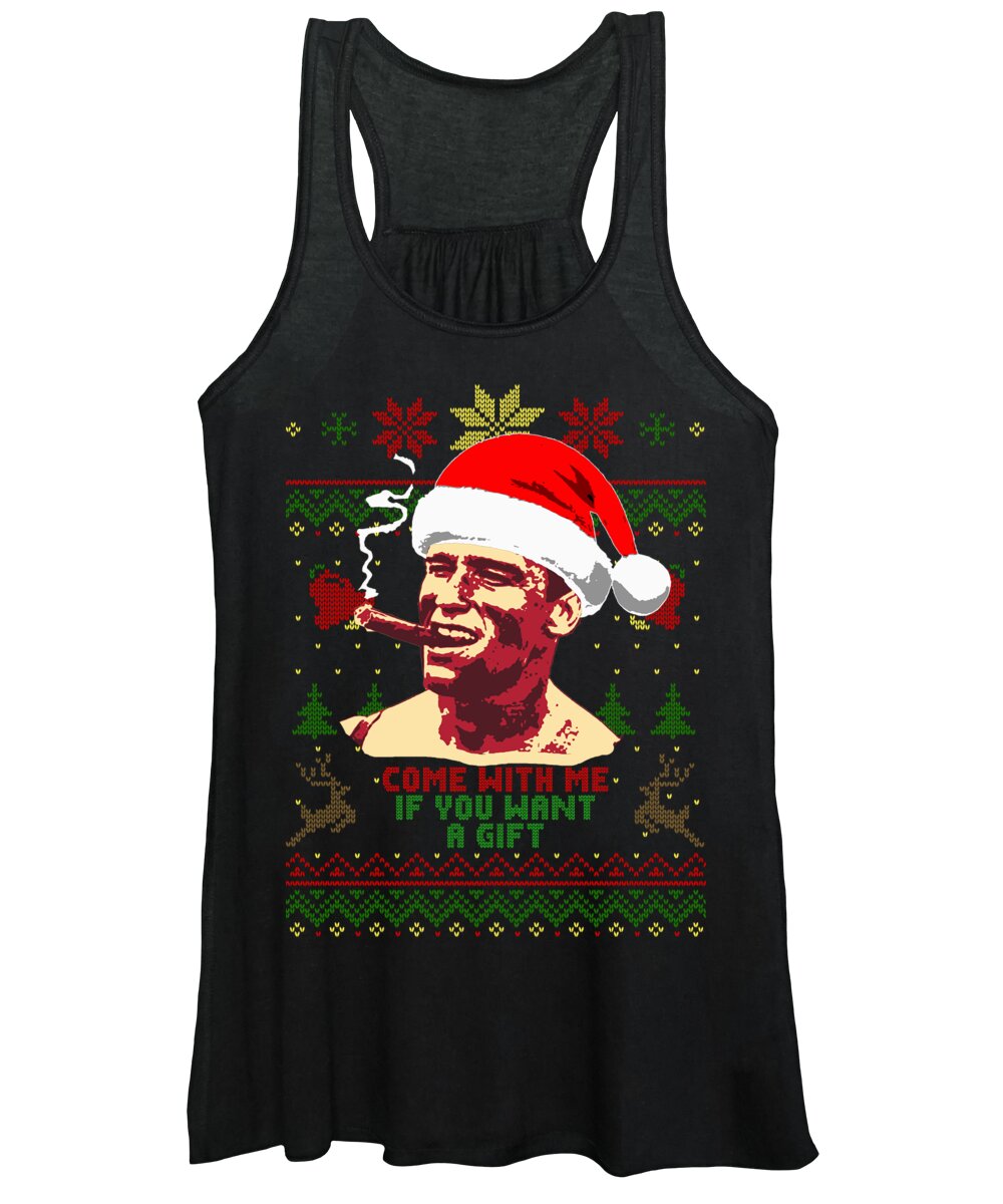 Santa Women's Tank Top featuring the digital art Arnold Come With Me If You Want A Gift by Megan Miller