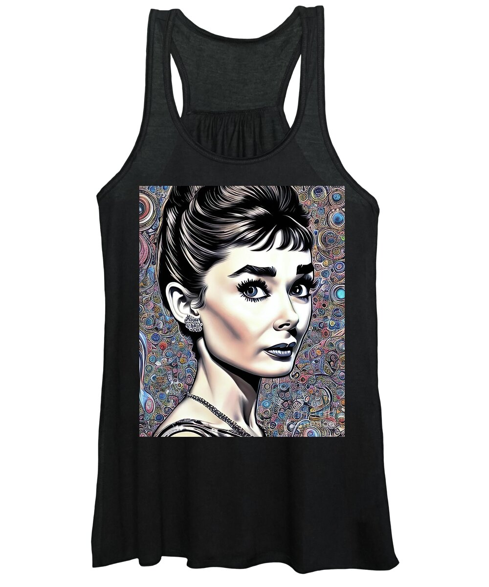 Audrey Women's Tank Top featuring the digital art Audrey Hepburn modern portrait by Movie World Posters
