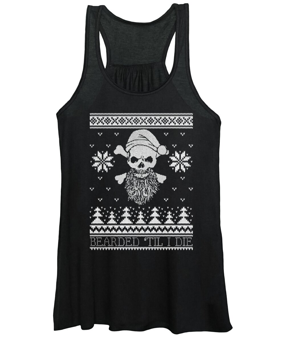 Ugly Christmas Women's Tank Top featuring the digital art Bearded Til I Die Ugly Christmas Skull by Jacob Zelazny