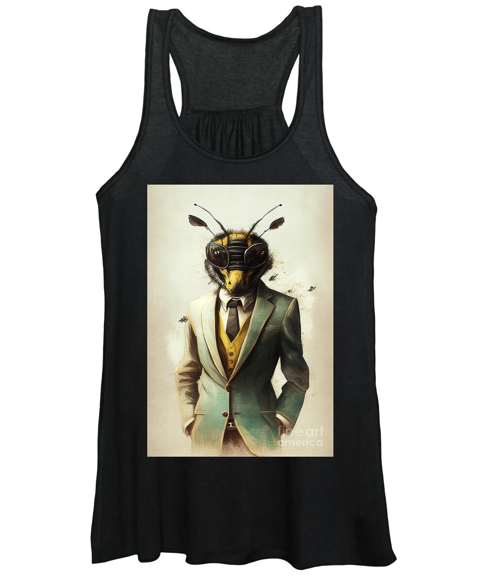 Bee Women's Tank Top featuring the painting Bee in Suit Watercolor Hipster Animal Retro Costume by Jeff Creation