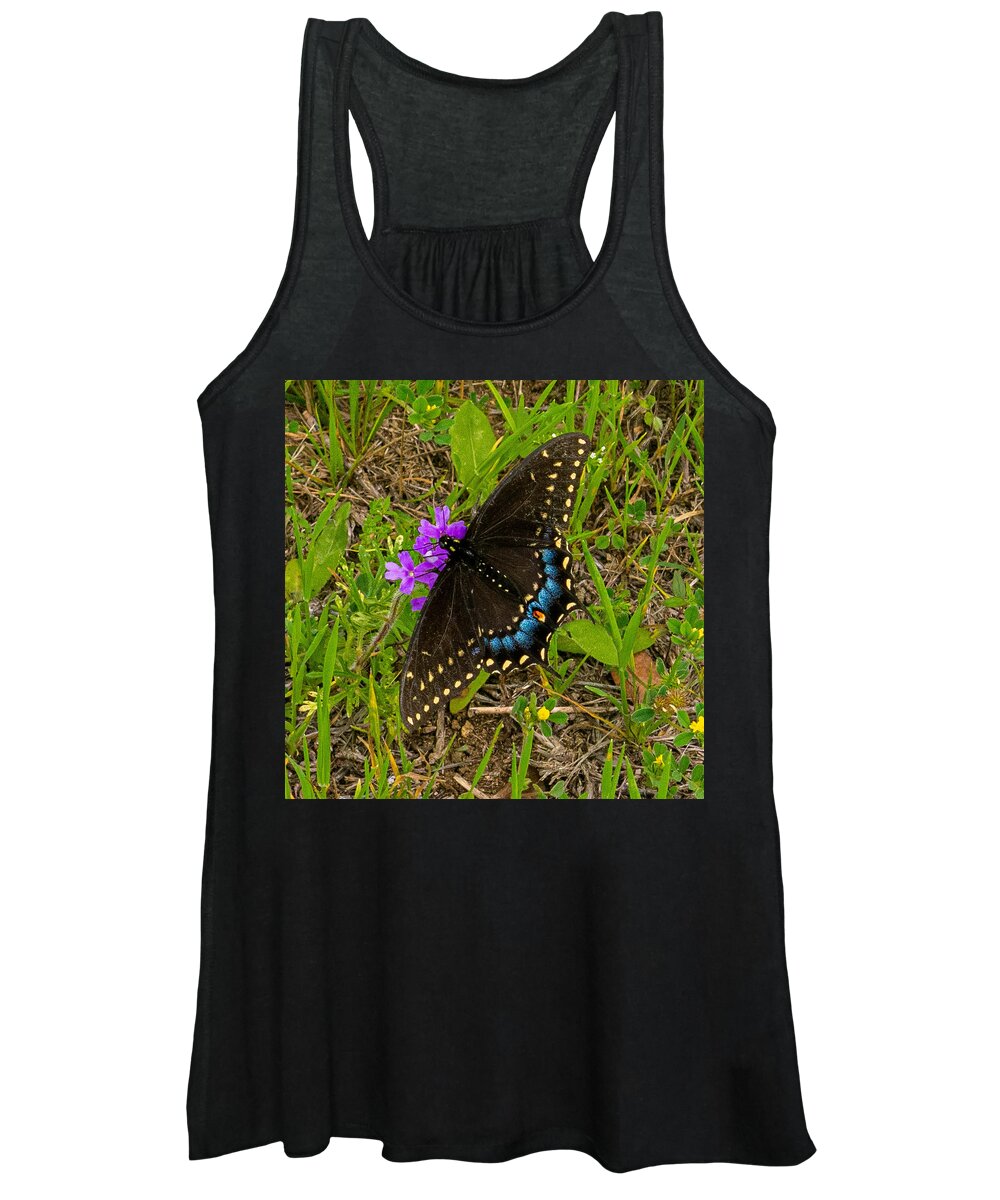 Butterfly Women's Tank Top featuring the photograph Big Swallow Little Flower by Ivars Vilums