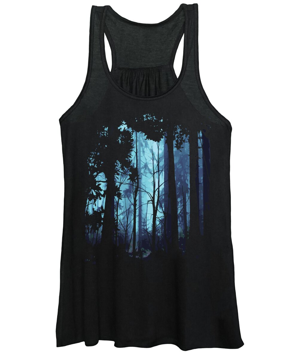 Nature Women's Tank Top featuring the digital art Blue Nature Forest by Jacob Zelazny