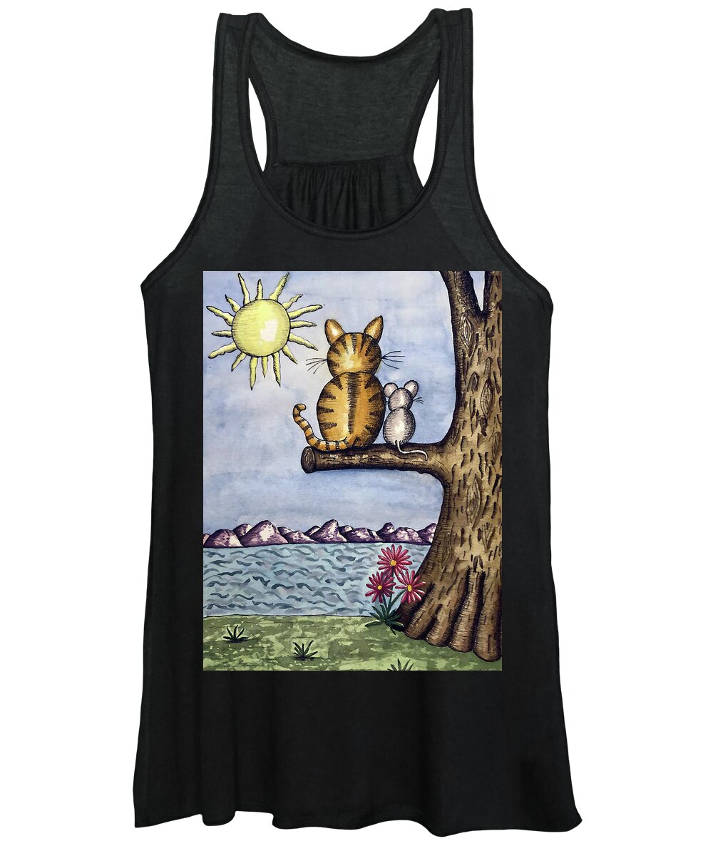 Childrens Art Women's Tank Top featuring the painting Cat Mouse Sun by Christina Wedberg