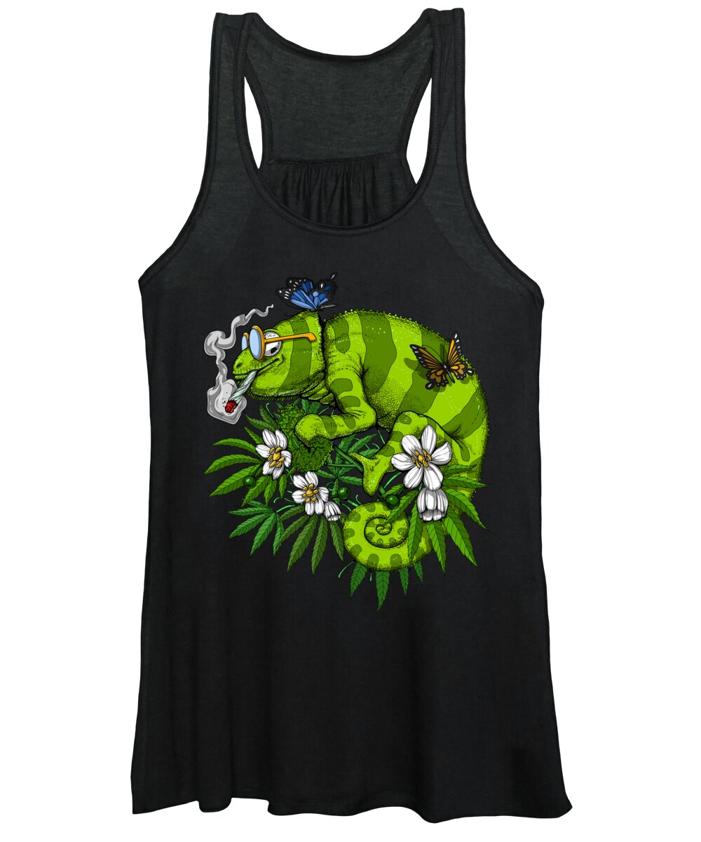 Cannabis Women's Tank Top featuring the digital art Chameleon Smoking Weed by Nikolay Todorov